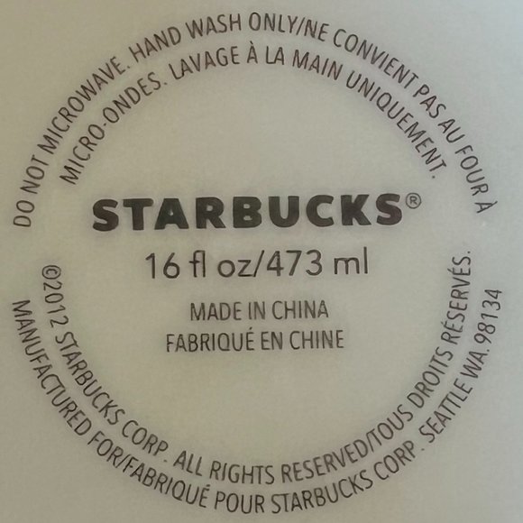 STARBUCKS Gold Vertical Logo Mug in Pearl White with Red Raised Base 2012 - Picture 6 of 6